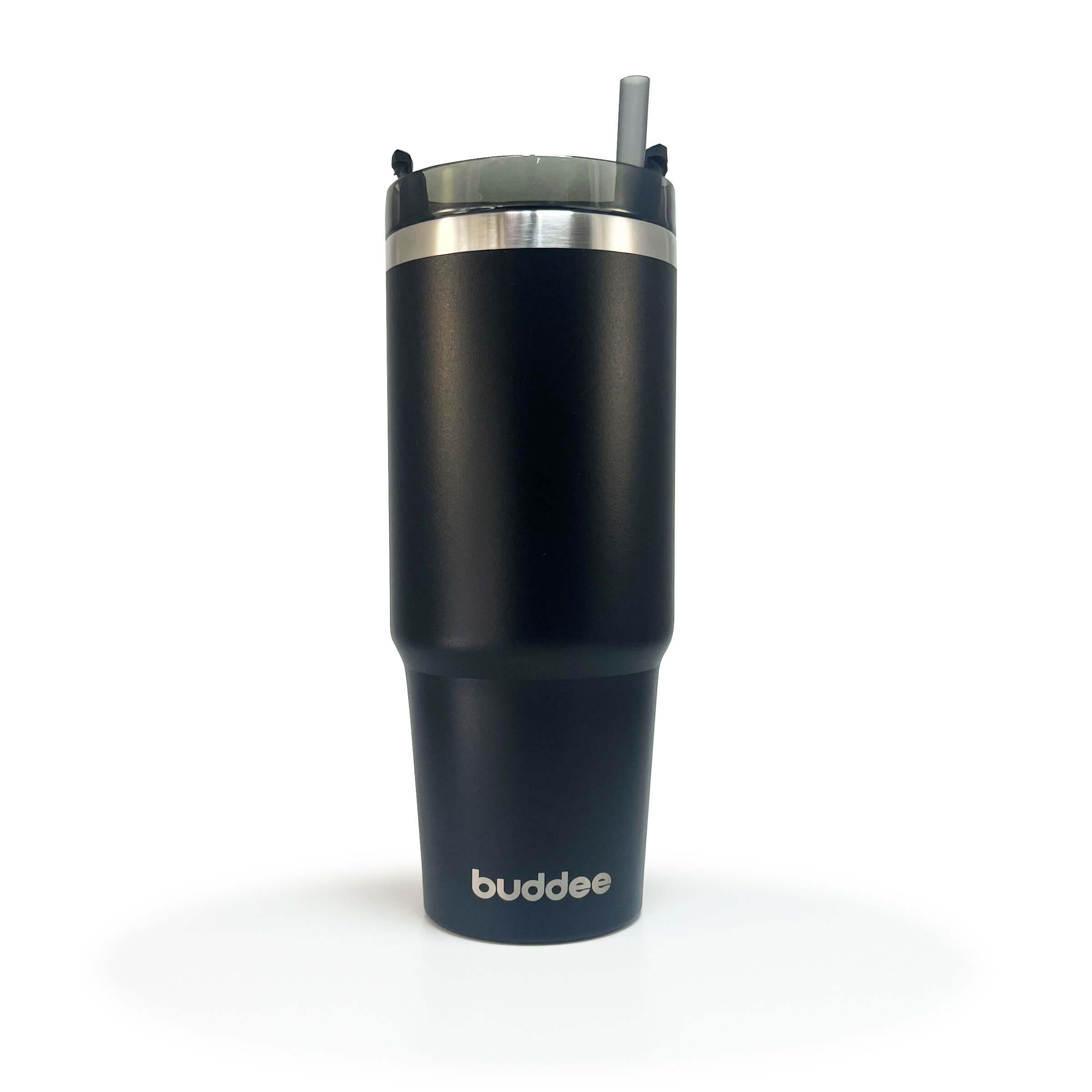 890ml Buddee Tumbler W/ Sliding Lid & Straw - Black - Image 3
