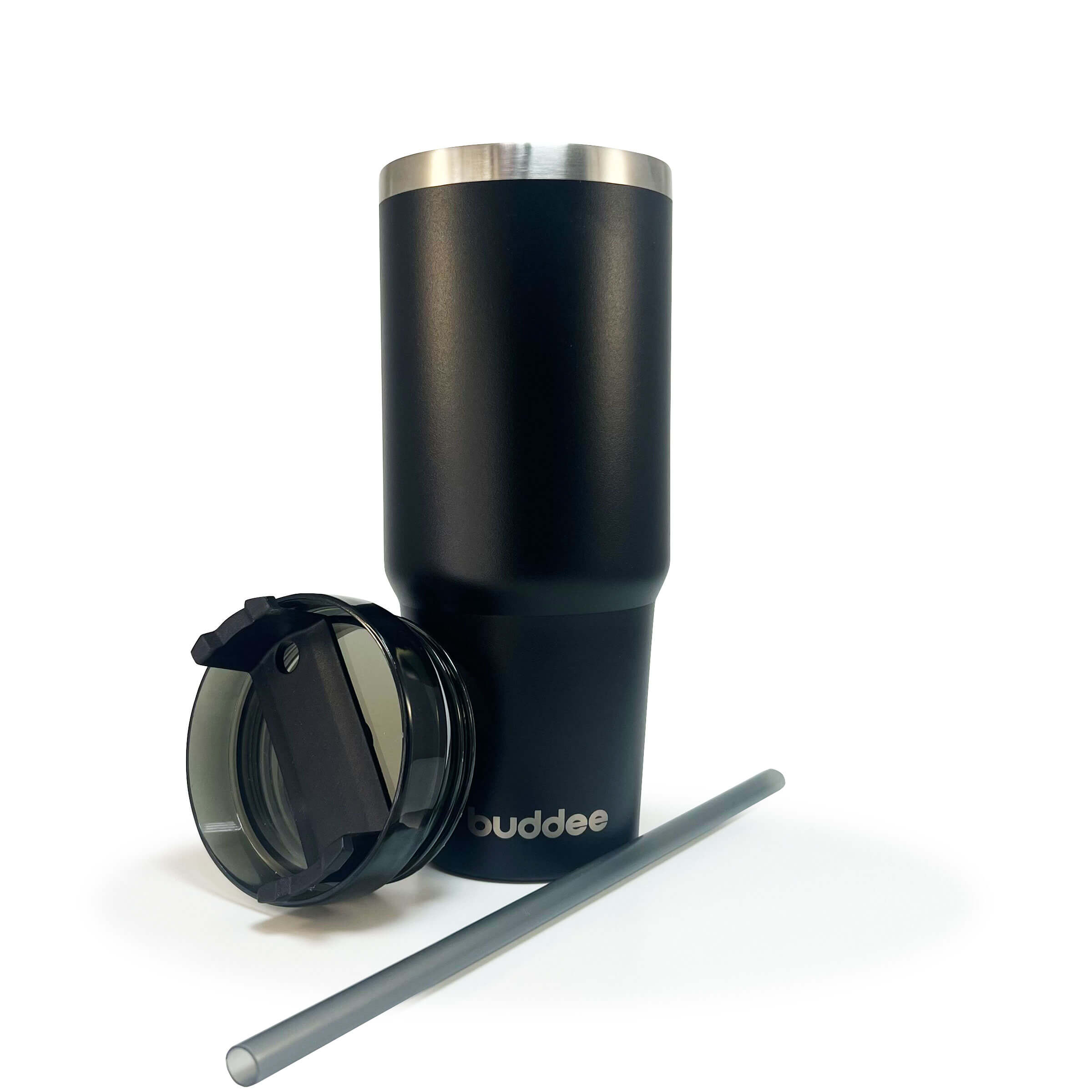 890ml Buddee Tumbler W/ Sliding Lid & Straw - Black